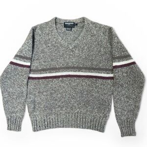 Vtg SUNDOWNER Gray/Pewter  V-Neck Men's Sweater with Stipe - Mens -Size M